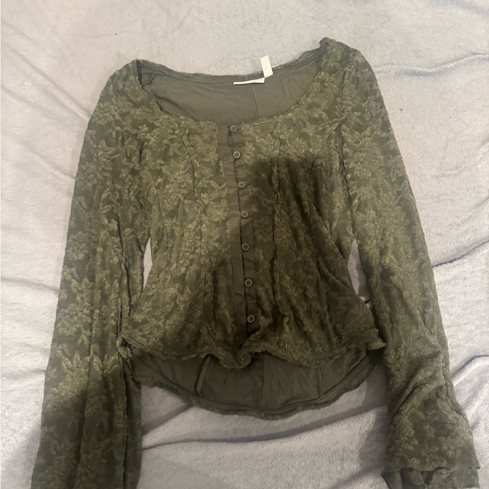 Chic Olive Button-Up Women's Blouse